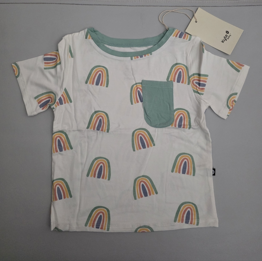 NWT Kyte Baby Toddler Crew Neck Tee in Wasabi Rainbow Short Sleeve Size 4T